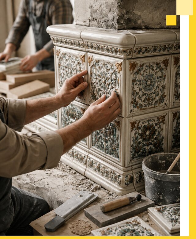 Изразцовые камины под ключ в Березниках: проект и монтаж