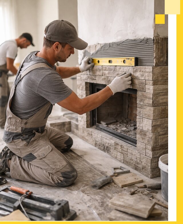 Облицовка каминов в Березниках, монтаж и отделка натуральным камнем