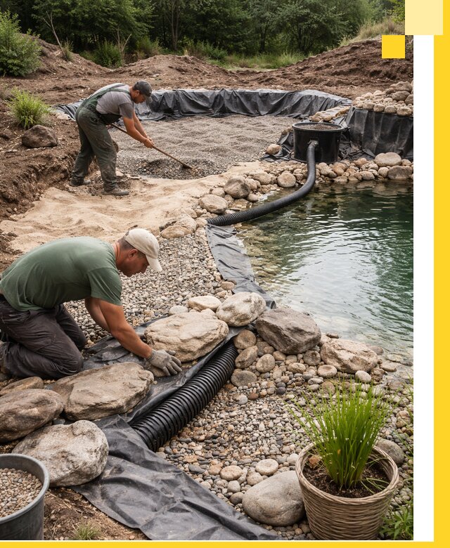 Строительство природных бассейнов и озер в Березниках под ключ