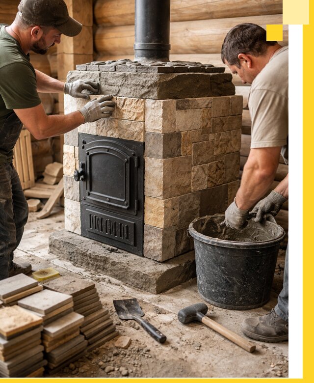 Облицовка банной печи под ключ в Березниках: камень и плитка