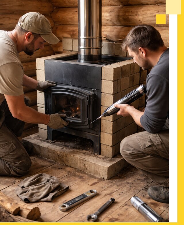 Монтаж и установка печи в бане под ключ с гарантией в Березниках