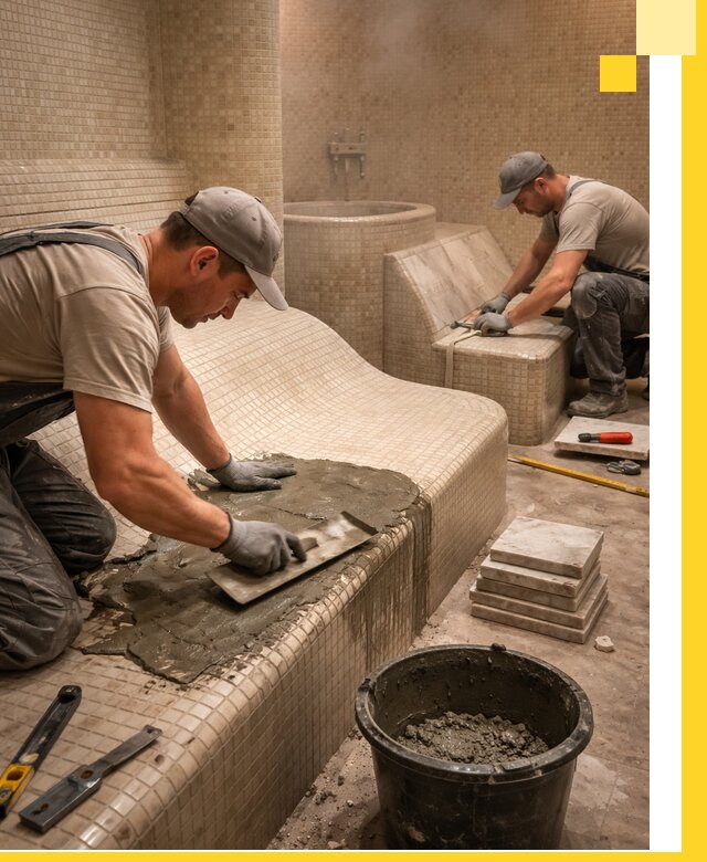 Лежаки для хамама под ключ в Березниках, проект и монтаж