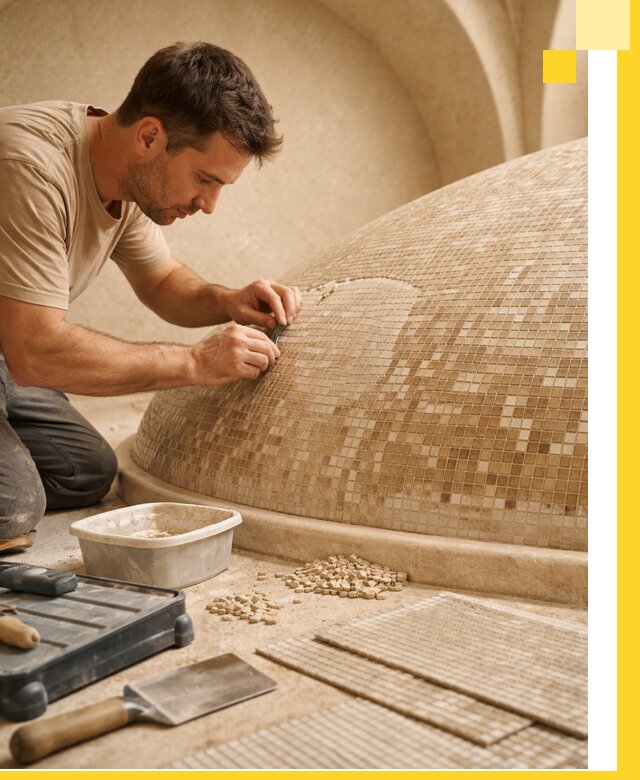 Профессиональная укладка мозаики для хамама под ключ в Березниках