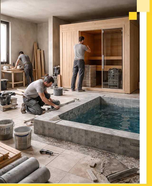 SPA зоны под ключ с бассейном сауной и печью в Березниках